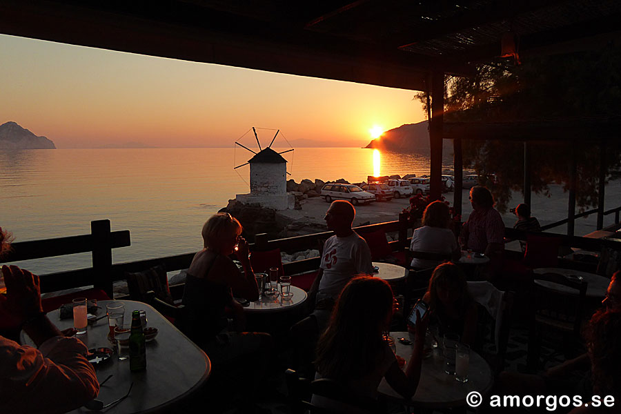 The sunset in Aegiali on Amorgos in Greece.